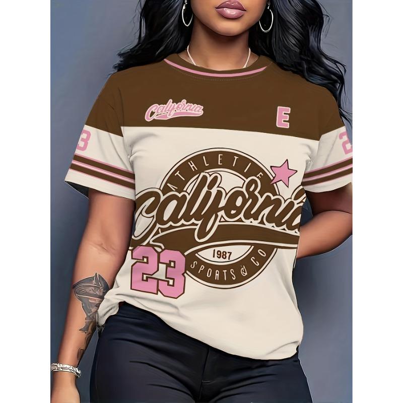 

Summer retro contrast color women s outdoor daily sports round neck short-sleeved tops S