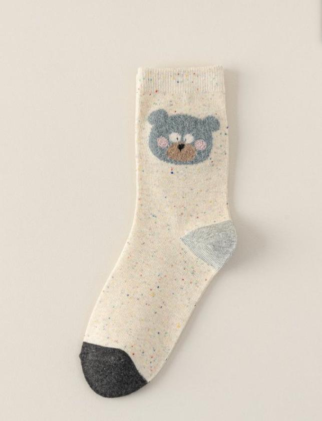 Korean Trendy Autumn/Winter Cartoon Plush Women's Mid-Calf Socks with Tempura Dot Yarn