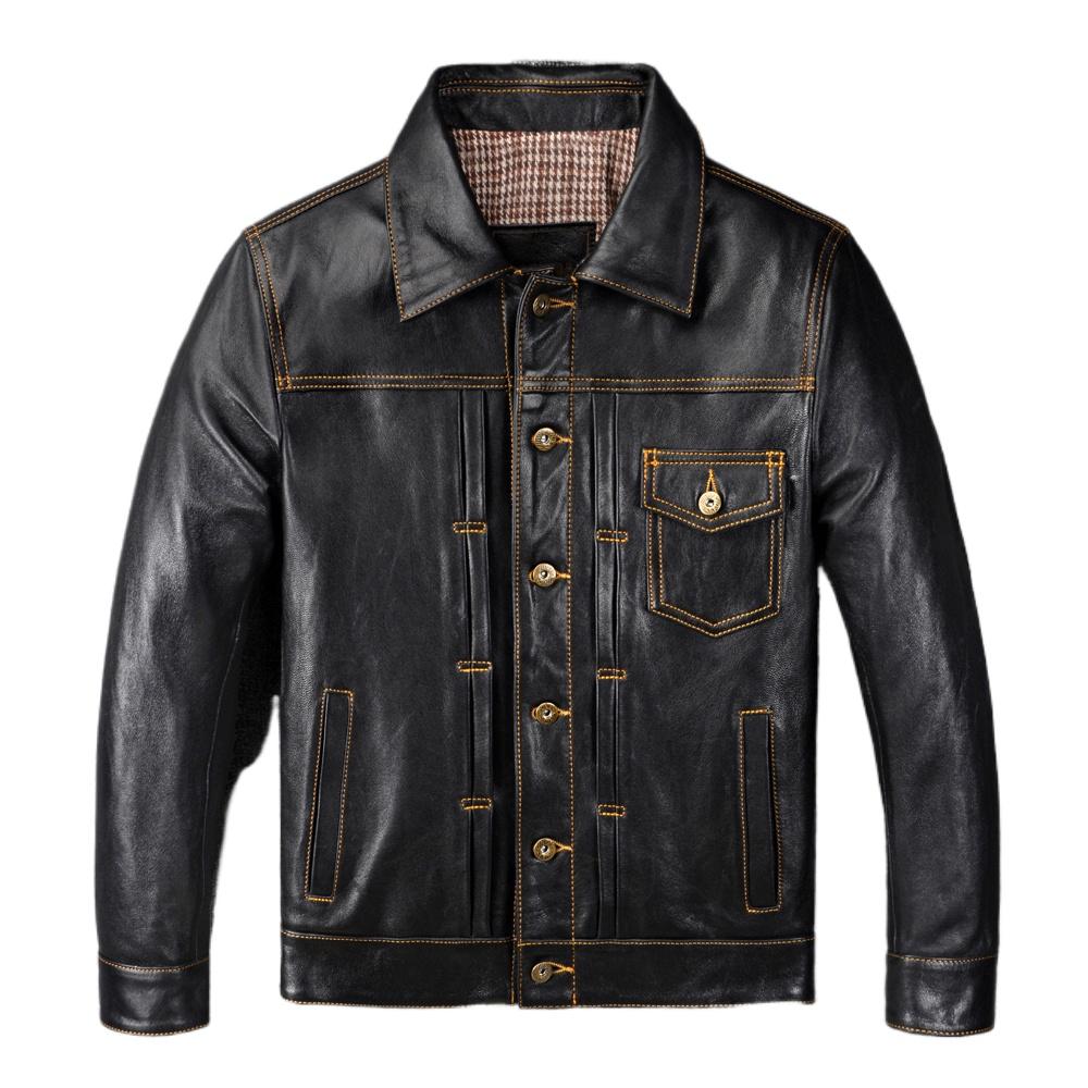 Classic 506 Style Genuine Cow Leather Jacket For Men Blue Black Natural Goatskin Coat Man  Slim Fit Soft Male Clothes Autumn