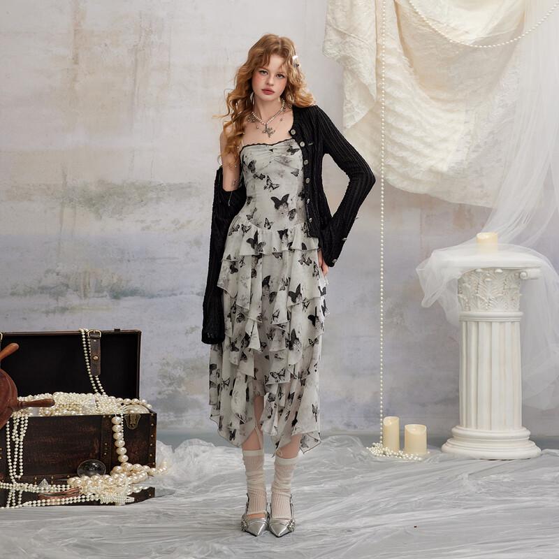 unifree Butterfly Print Strappy Maxi Dress