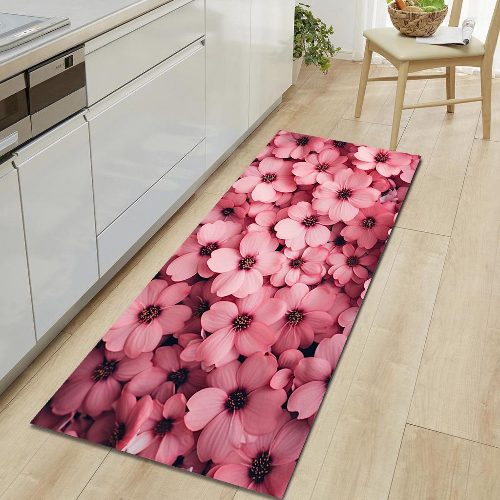 1Pcs Lotus Pattern Floor Mat Modern Kitchen Polyester Rug Non-Slip Colorful Indoor Carpet, For Home Bathroom Bedroom Living Room Decor