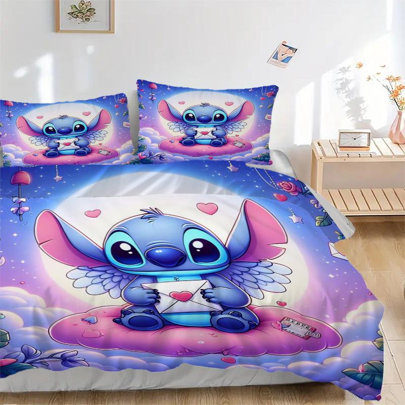 Stitch'S Envelope Adventure Print 3Pcs Bedding Setduvet Cover With 2 Bedropillowcase Home Birthday Gift