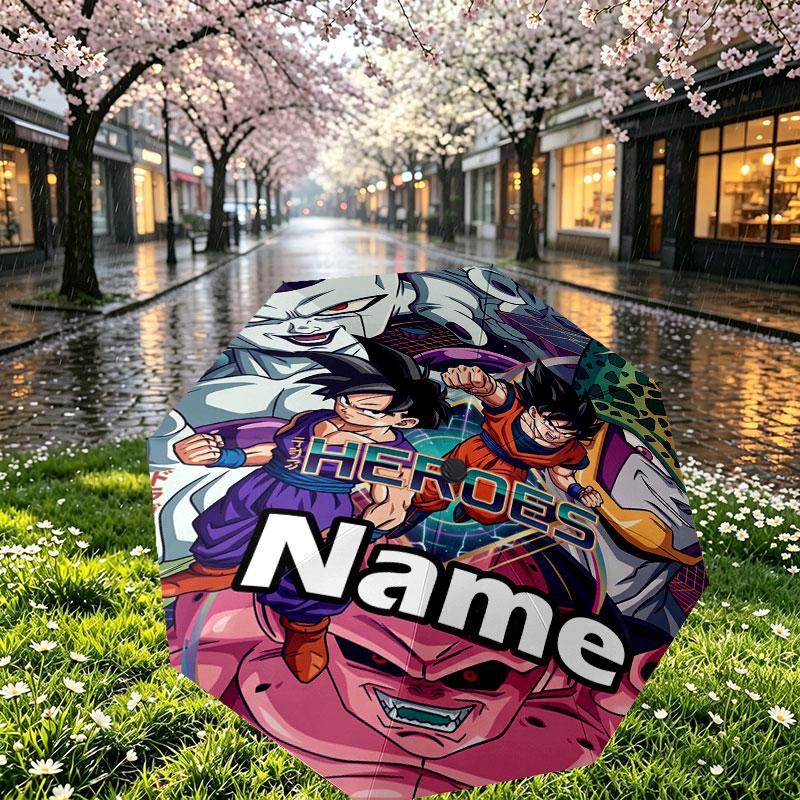 Custom Name Personalized Dragon Ball Z Print Umbrella, Auto Open Close, 8‑Rib Sturdy Frame, Commute Camping Hiking Use, Birthday Gift