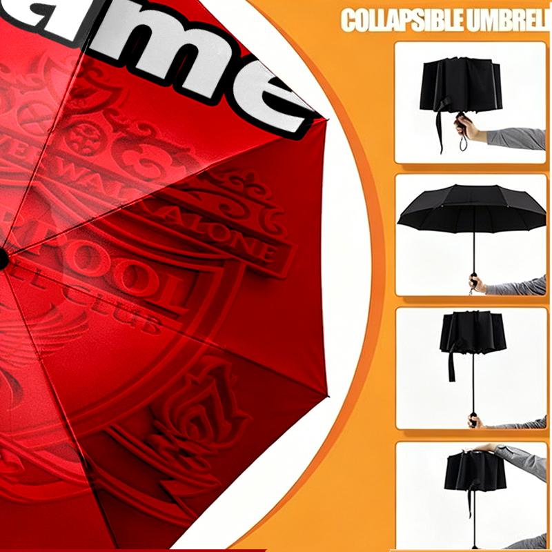 Custom Name Personalized Liverpool F.C Print Umbrella, Auto Open Close, 8‑Rib Sturdy Frame, Commute Camping Hiking Use, Birthday Gift