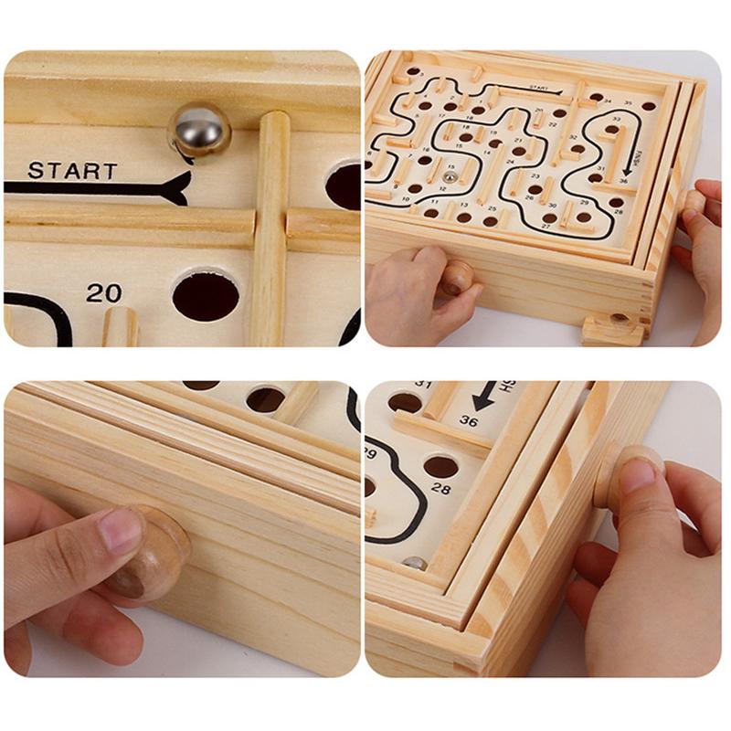 Ahşap Çocuk Yetişkin İnteraktif Masaüstü Denge Topu Oyunu Zeka Parkuru Yürüyen Boncuklar Elle Çalıştırılan Labirent Eğitici Oyuncaklar