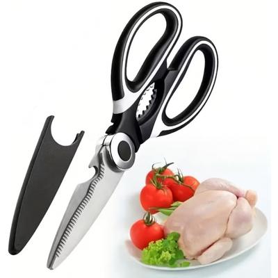 Stainless Steel Kitchen Shears Multi Purpose Sharp Blades Ergonomic Handle for Chicken Fish BBQ Bones Cooking Meal Prep, Black