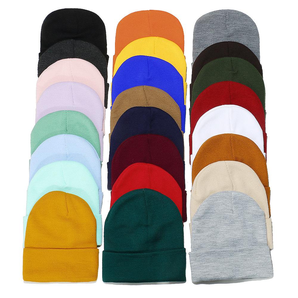 High Quality Solid Color Acrylic Wool Hat Outdoor Warm Cold Hat Monochrome Knitted Hat Pullover Hat for Men and Women