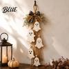 Seasonal Indoor Hanging Ornament Halloween Rustic Ghost Wall Decor with Wood Beads & Hemp Rope Farmhouse Tiered Layered Display Pendant for