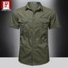 Men's Summer Military-Style Cotton Short-Sleeve Shirt - Casual, Lightweight, Multi-Pocket, Plus Size Workwear