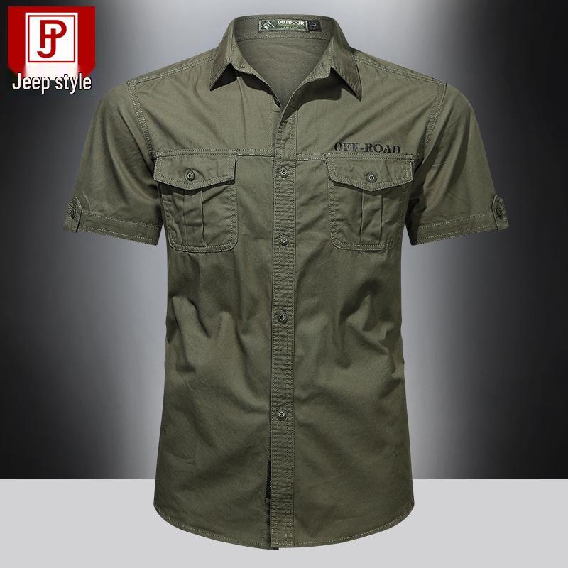 Men's Summer Military-Style Cotton Short-Sleeve Shirt - Casual, Lightweight, Multi-Pocket, Plus Size Workwear