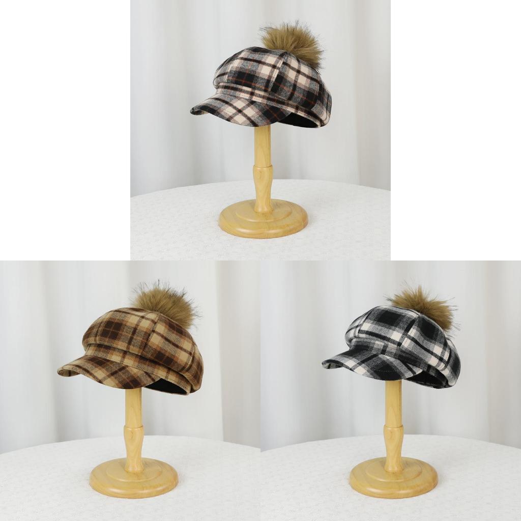 Vintage Karo-Barett für Damen mit warmem Fleece Winter-Modeaccessoire