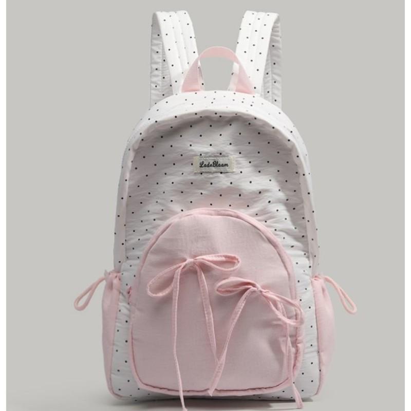 Patchwork Contrast Color Dot Bow Backpack Woman Kawaii Cute Y2K Aesthetic Sweet Schoolbag Ladies High Capacity Chic Mochila 2025