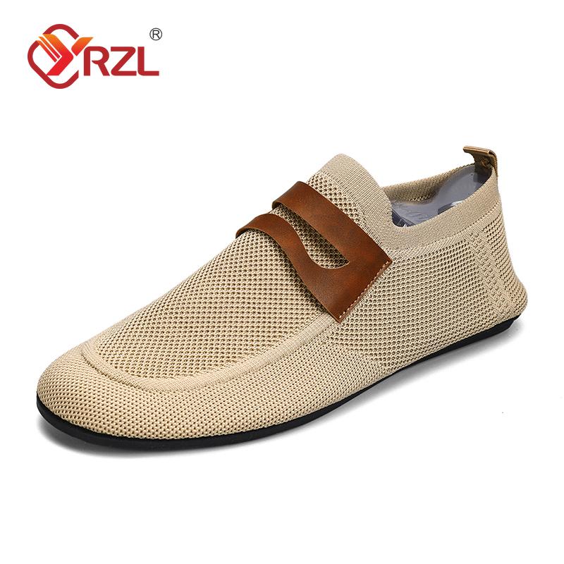 YRZL Round Toe Flat Shoes Solid Color Men Slip on Shoes Casual Breathable Comfortable Mens Mesh Loafer Shoes Outdoor Loafers Man