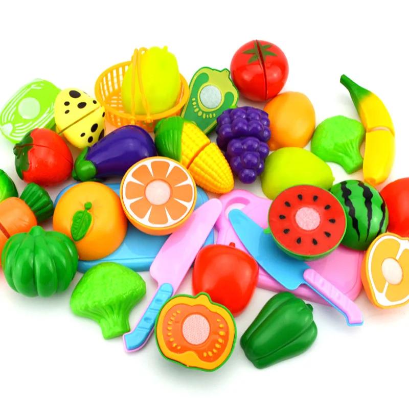 Cutting Food Kitchen Toys Set Simulate Fruit Vegetable Accessories with Shopping Basket Role Play Education Toy for Toddler Gift