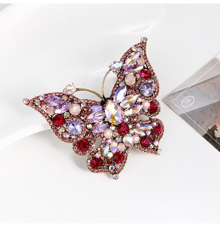 Vintage Inlaid Diamond Butterfly Brooch - Elegant Retro Insect Pin for Women