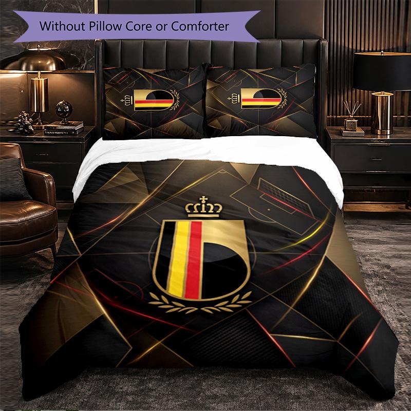 Belgium Football Pattern 3 Pieces Bedding Set Soft Microfiber Duvet Cover with Pillow Cases for Bedroom