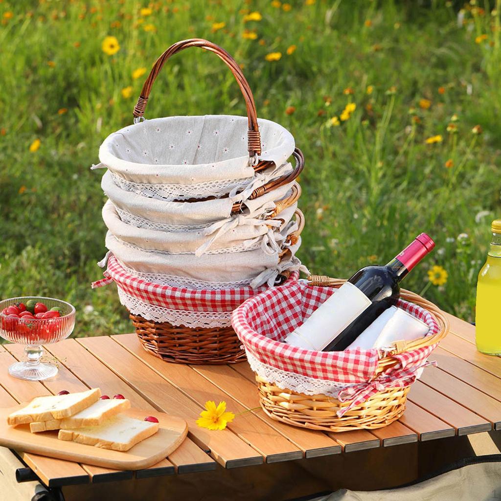 Handwoven Rattan Picnic Storage Basket Circular Shape for Outdoor and Kitchen Handmade Accessory