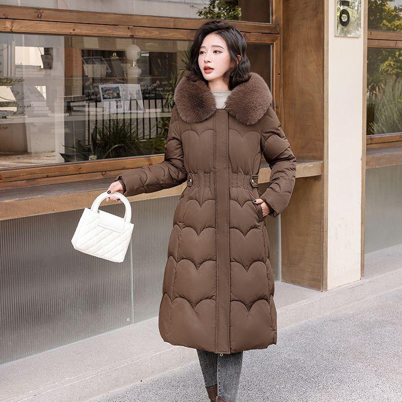 Down Cotton Coat for Women, Thickened Fur Collar, Knee-length Loose Winter Korean Style Cotton Coat, Long New Cotton Jacket