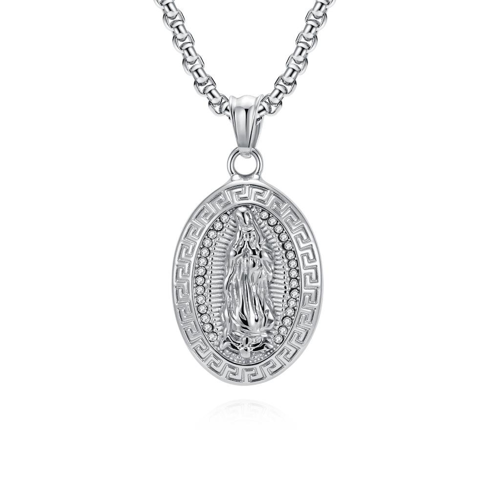 

2026 Virgin Mary Necklace Plated 18K Gold Retro Great Wall Pattern Men s Pendant 3MM+60CM