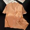 French Fashion Sense Solid Color Short-Sleeved Pajamas Summer Simple Simulation Silk Loungewear Set