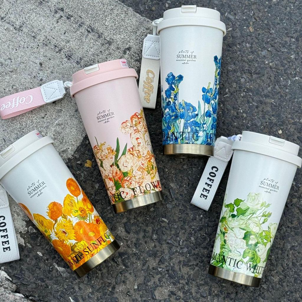 Lily of the Valley Double-Wall Thermos Cup with Straw - Student & Car Friendly