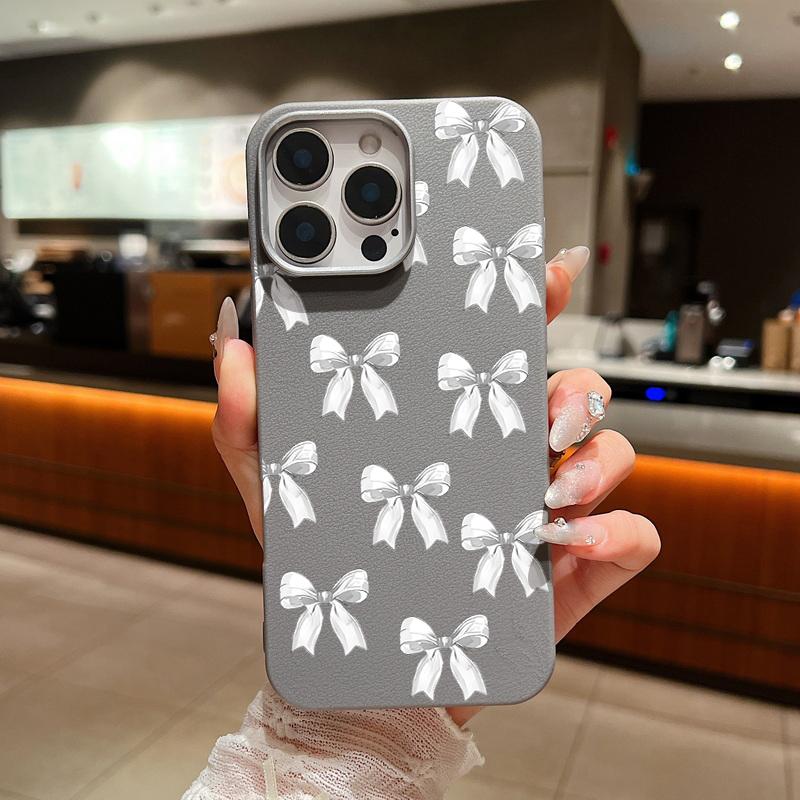 

Чехол из матовой кожи TPU с принтом банта для iPhone 16 Pro Max 15 Plus 14 Pro 13 12 11, однотонный, тонкий, ударопрочный, мягкий чехол для телефона iPhone 15 серый