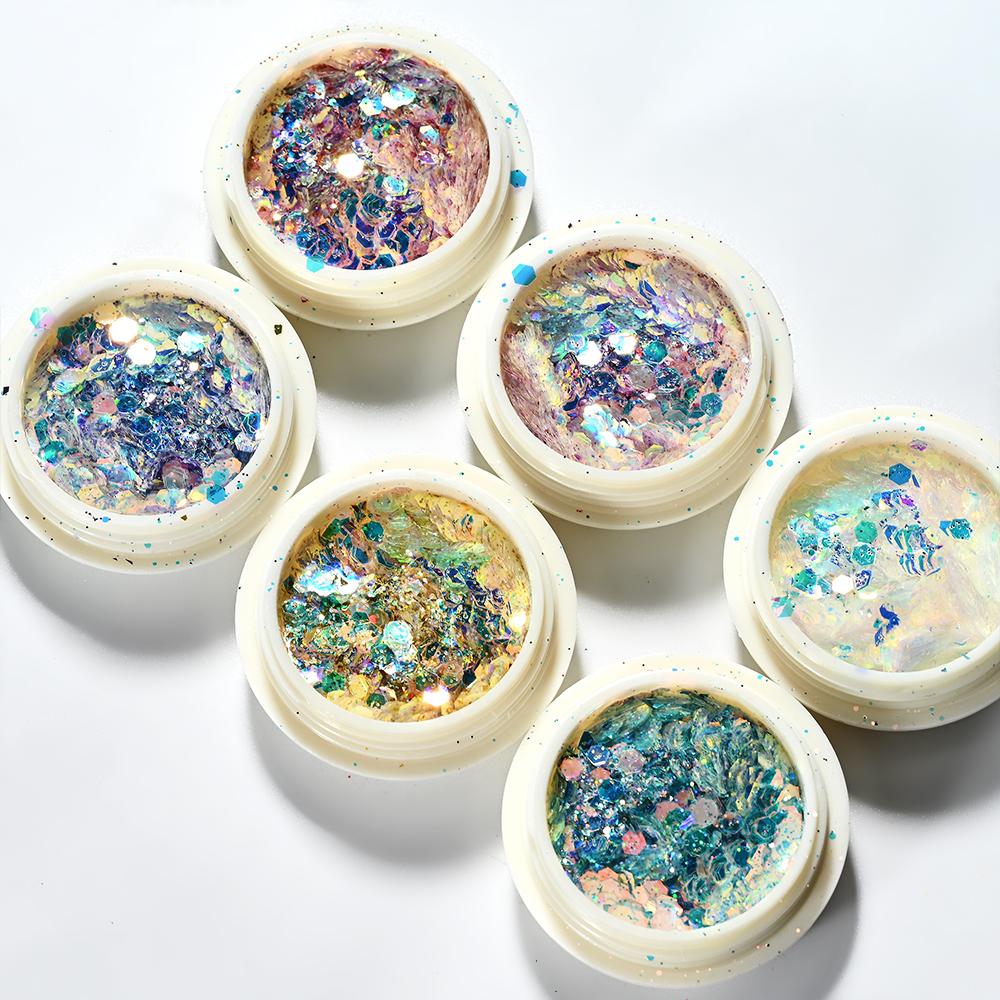 6Colors Holographic Sparkling Nail Glitter Mermaid Sequin NailPowder Iridescent Laser Flakes Fairy Eyes Nail Decoration Manicure