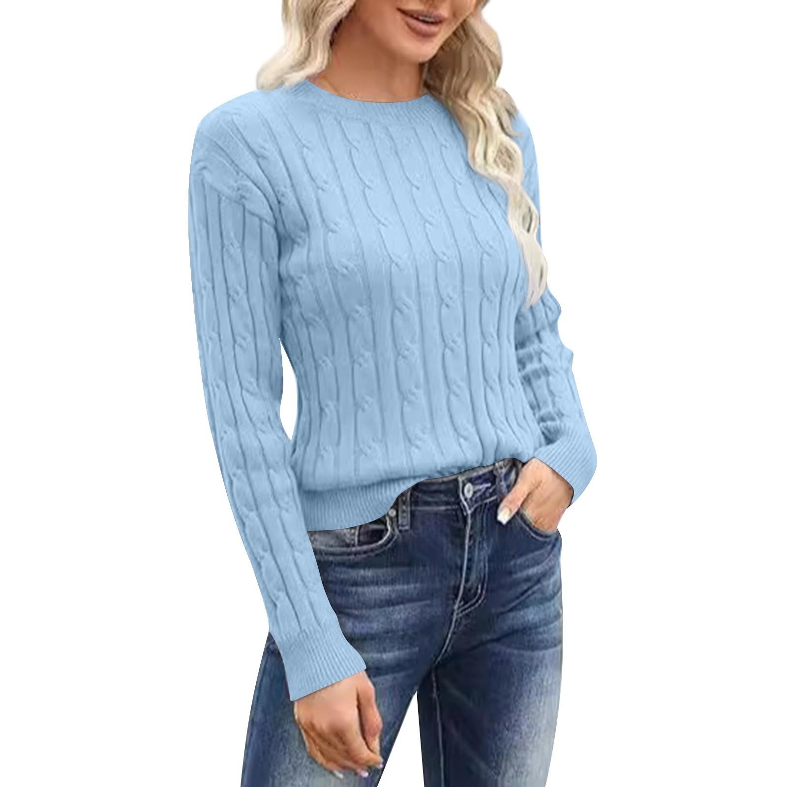 Women s Casual Pullover Sweater Crew Neck Long Sleeve Twisted Knit Loose Fit Lightweight Soft Jumper M