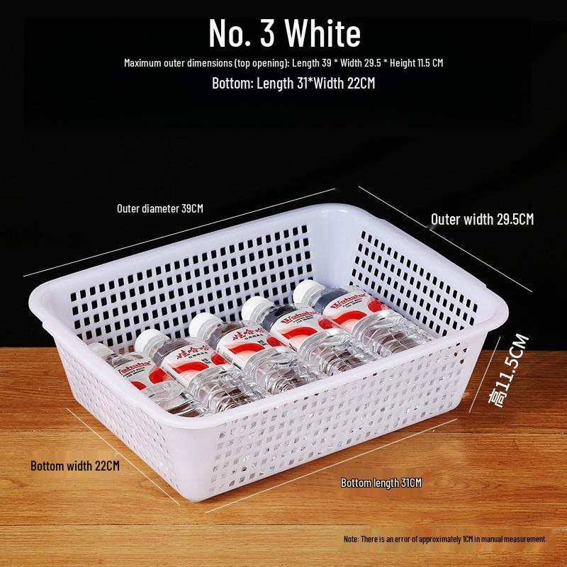 Large White Plastic Rectangular Kitchen Basket for Draining, Washing, and Storage