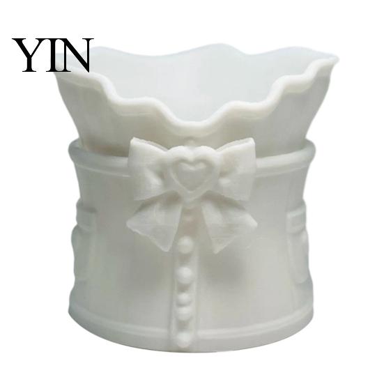 Eco Friendly PLA Organizer Lolita Bow Makeup Brush Holder, 3D Printed Pen Holder Storage Cup, Wavy Cute Container Rim Desktop for Vanity Table Decor,