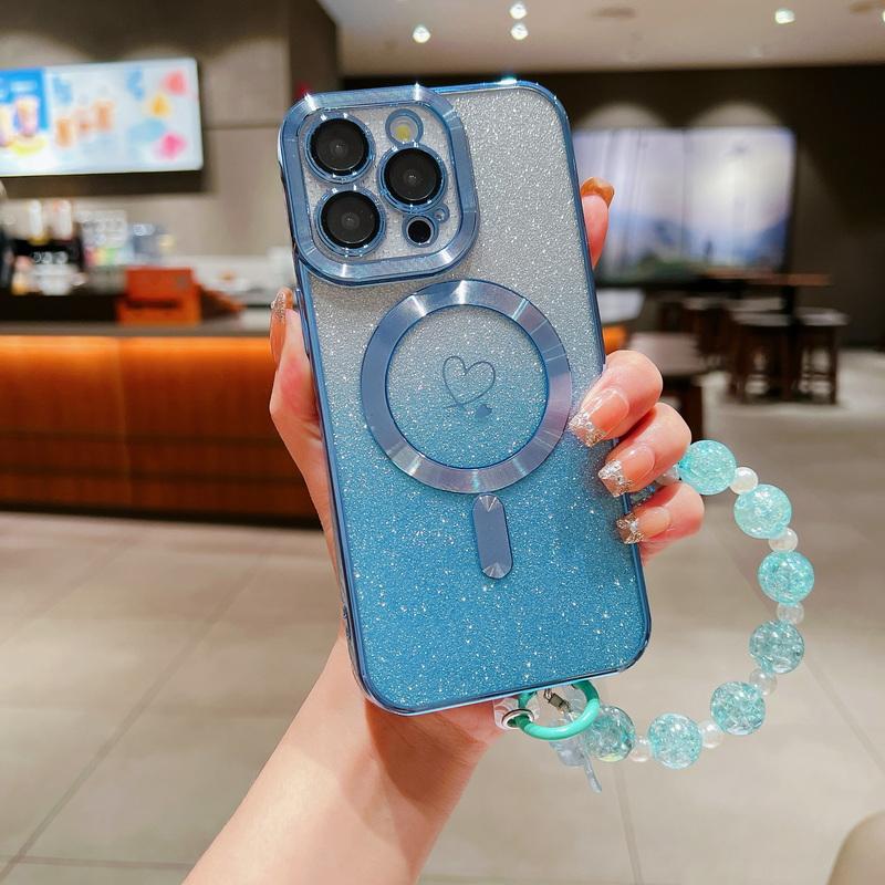 

Цветной блестящий прозрачный магнитный чехол с бусинами для iPhone 16 Pro Max 15 Pro 14 13 12 11 с беспроводной зарядкой, противоударный, мягкий чехол для телефона Magsafe iPhone 15 чёрный