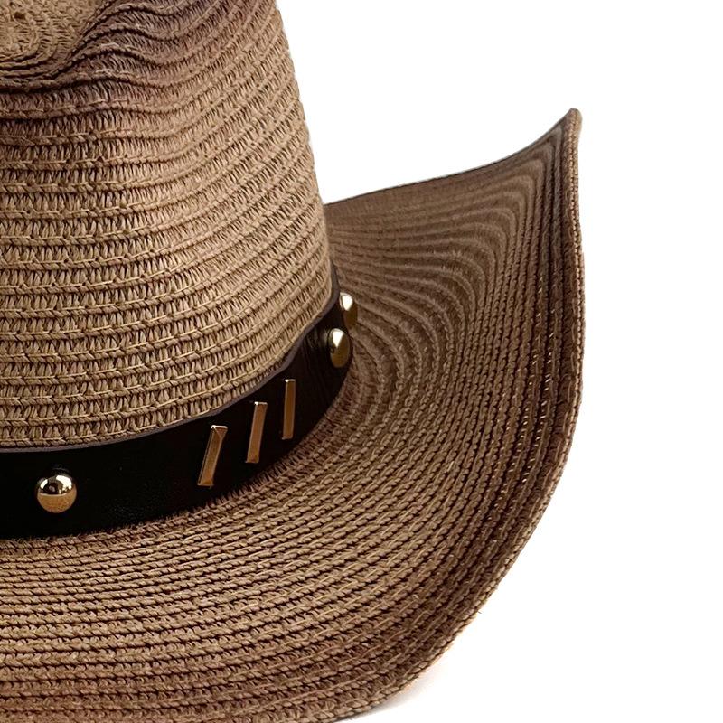Spray Painted Denim Straw Hat Windproof Belt Accessories Western Cowboy Hat Outdoor Seaside Sun Protection Beach Hat
