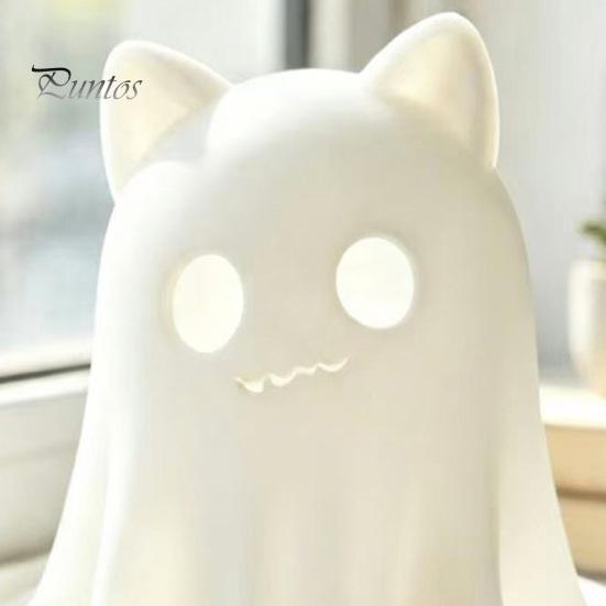 Halloween Ghost Cat Decoration 3D Printed Candle Holder, Spooky Figurine Statue for Table with Warm Light Tabletop Home Party Pla Ornament
