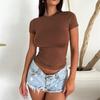 Daily Casual T-Shirt Women Short Sleeve Stretchy O-Neck All-Match New Arrival for Summer Slim 2024 Stylish Tops Girl