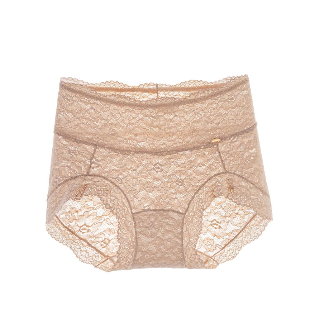Big Size Female Summer Thin Sexy Lace Antibacterial Mulberry Silk Crotch High Waist Abdominal Non-mark Triangle Briefs