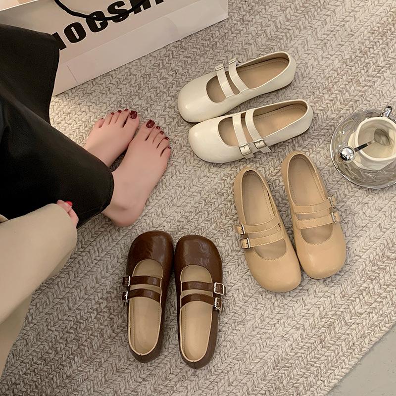 Spring 2025 New Fashion Versatile Mary Jane Single Shoes Flat Baotou Lazy Mary Jane Single Shoes Outer Wear