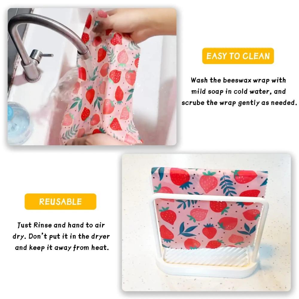 Set da 3 Pezzi Involucri Alimentari in Cera d'Api Riutilizzabili Cotone Biologico Eco-friendly Panno Cerato Sostituto della Pellicola di Plastica Domestica Lavabile Modello Limone