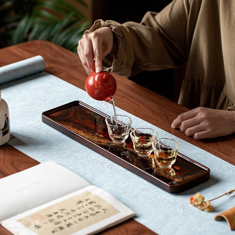 Resin Solid Wood Tea Tray Antique Lacquer Household Dry Foam Tray Kung Fu Tea Set Accessories Tray Insulated Mat