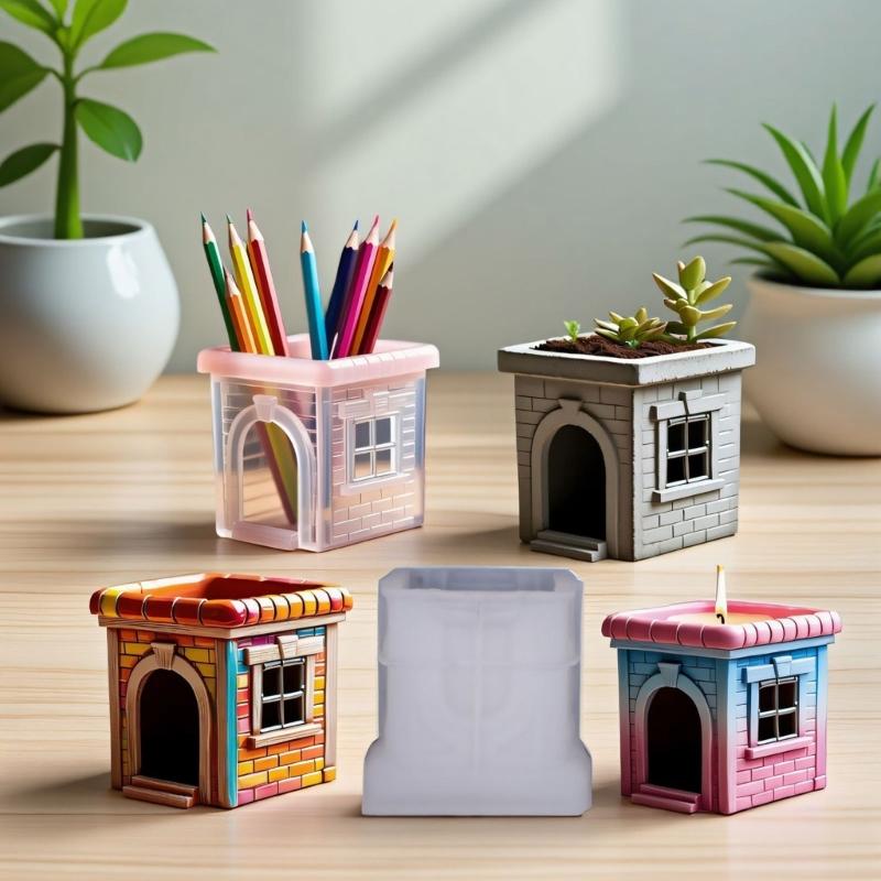 Stampo in Silicone Creativo a Forma di Casa per Vaso di Fiori per Fai da Te Contenitore per Gioielli Realizzazione Artigianato in Resina e Fioriere per Succulente