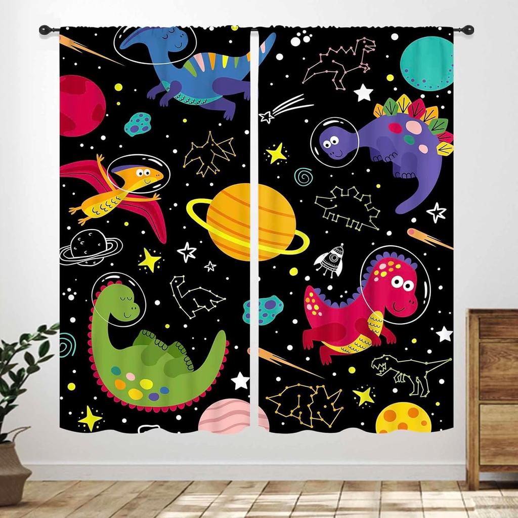 Boys Dinosaur Curtains,Cartoon Colorful Safari Animal Navy Blue Drapes Treatments For Boys Girls Children Nursery Living Room