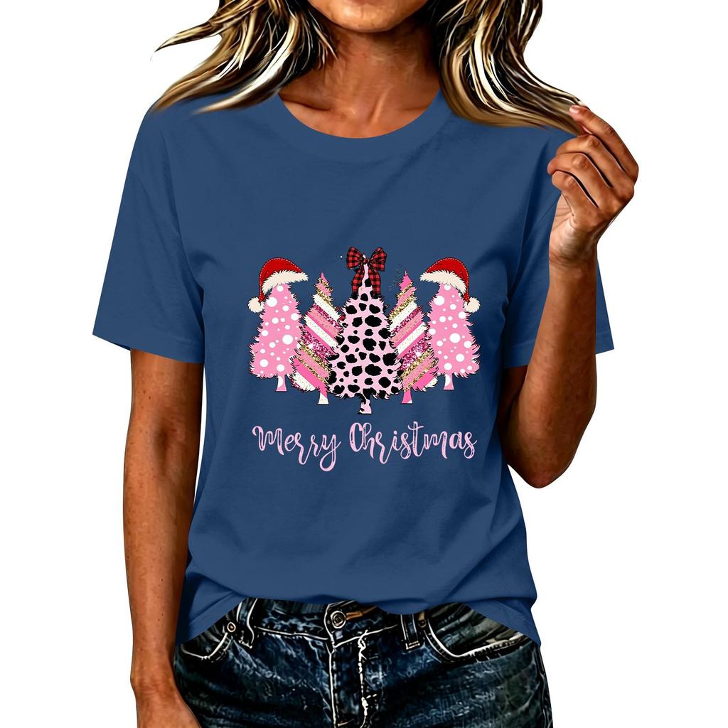 Women's Christmas Printed Short Sleeve T-Shirt Casual Holiday Top