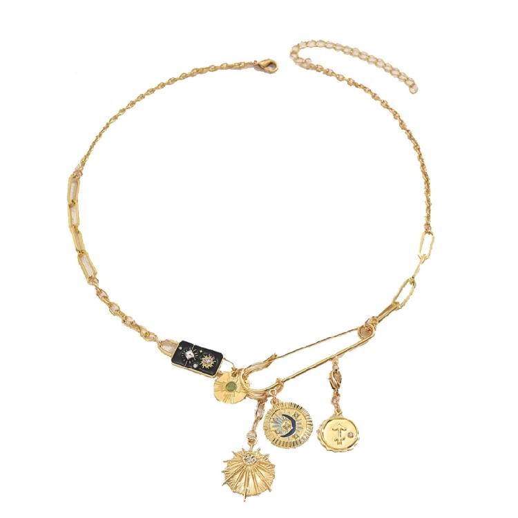 

Elegant Sun Moon Pendant Chain Sturdy Alloy Necklace Ideal for Stylish Outfits Coordination Daily Use Casual Wear 1