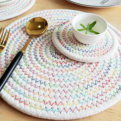 Hand Woven Cotton Placemat Cotton Braided Coaster Kitchen Dinning Table Pads Round Shaped Cup Cushion Home Decorations