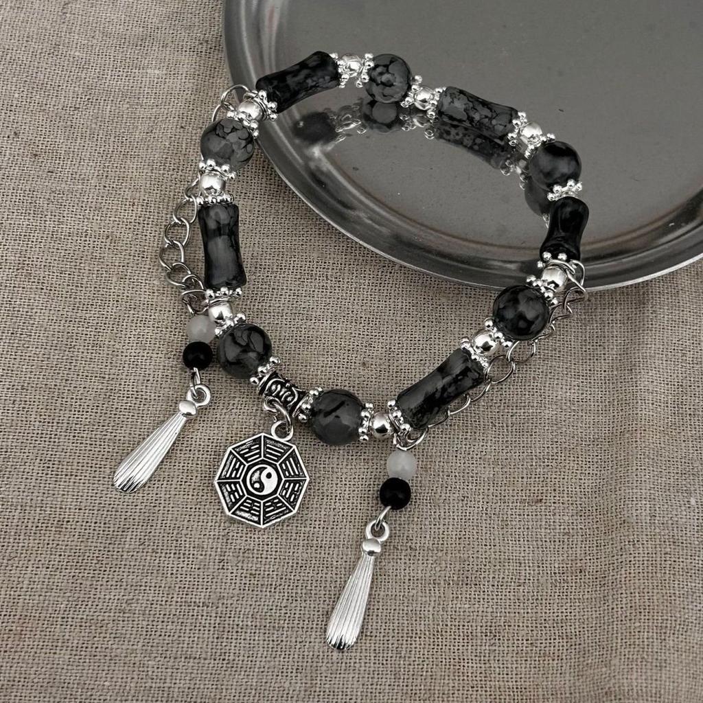 Brățară nișă cu design original Tai Chi gossip pentru femei, stil nou chinezesc, cu mărgele negre, cerneală, brățară pentru băieți, cuplu