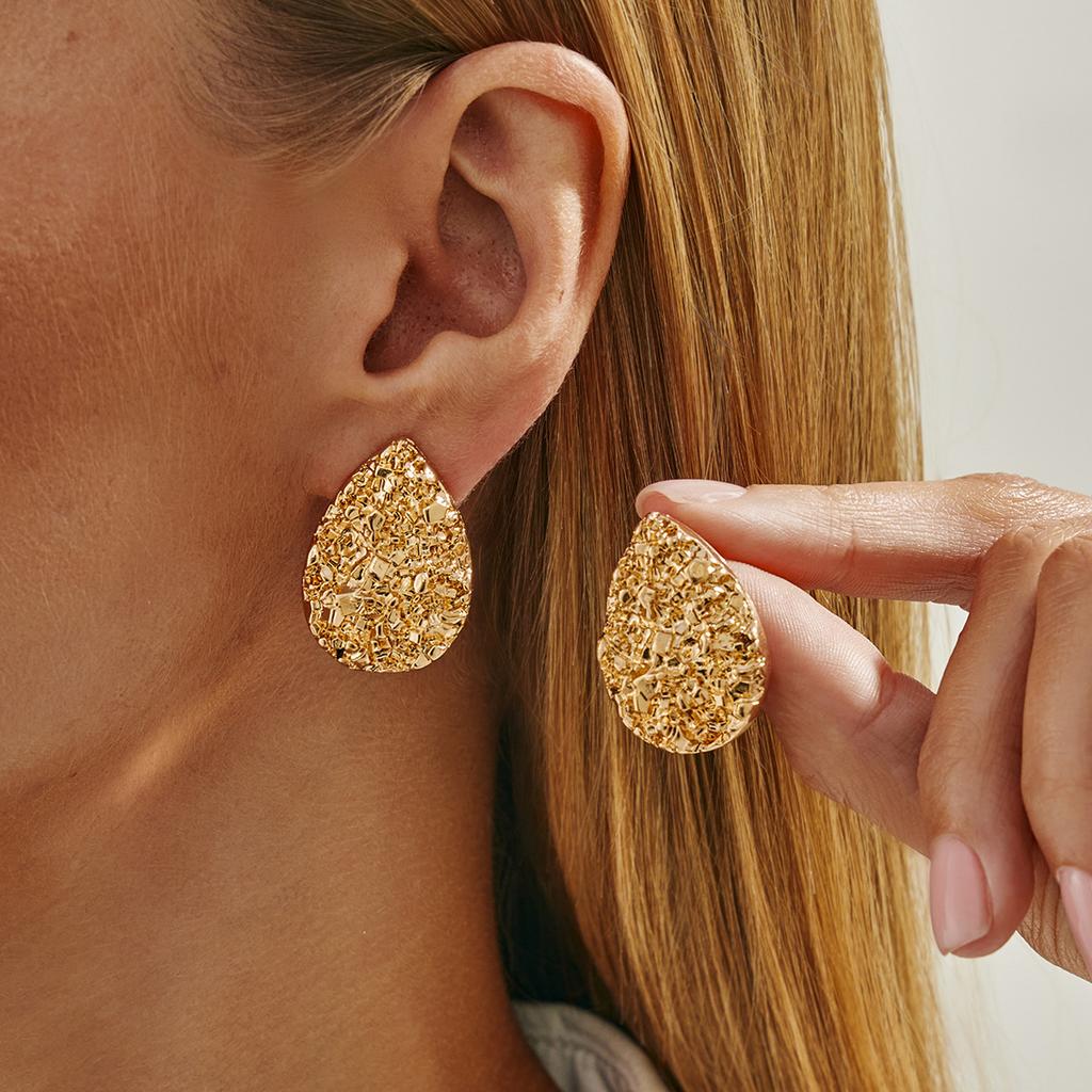 Fashion Liquid Metal Pleated Water Drop Stud Earrings, Exaggerated Wind Special-Shaped Geometric Large Glossy Earrings