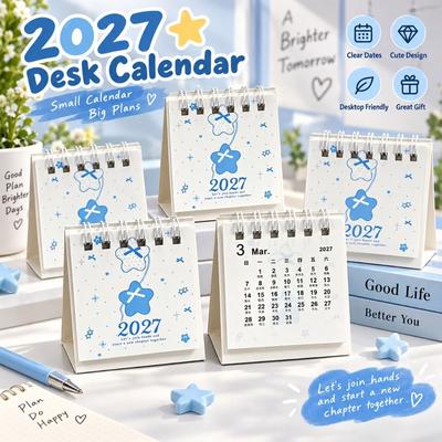 Portable Mini Desk Calendar Ribbon Decoration Desktop Calendar 2027 Desk Calendar  Desktop Display