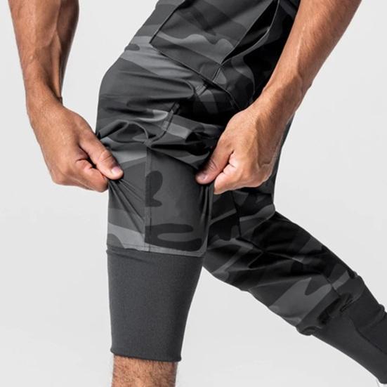 Men Pants Thin Side Zippered Pockets Drawstring Elastic Waist Slim Fit Camouflage Print Ankle-banded Quick Dry Gym Traning Jogging Sweatpants