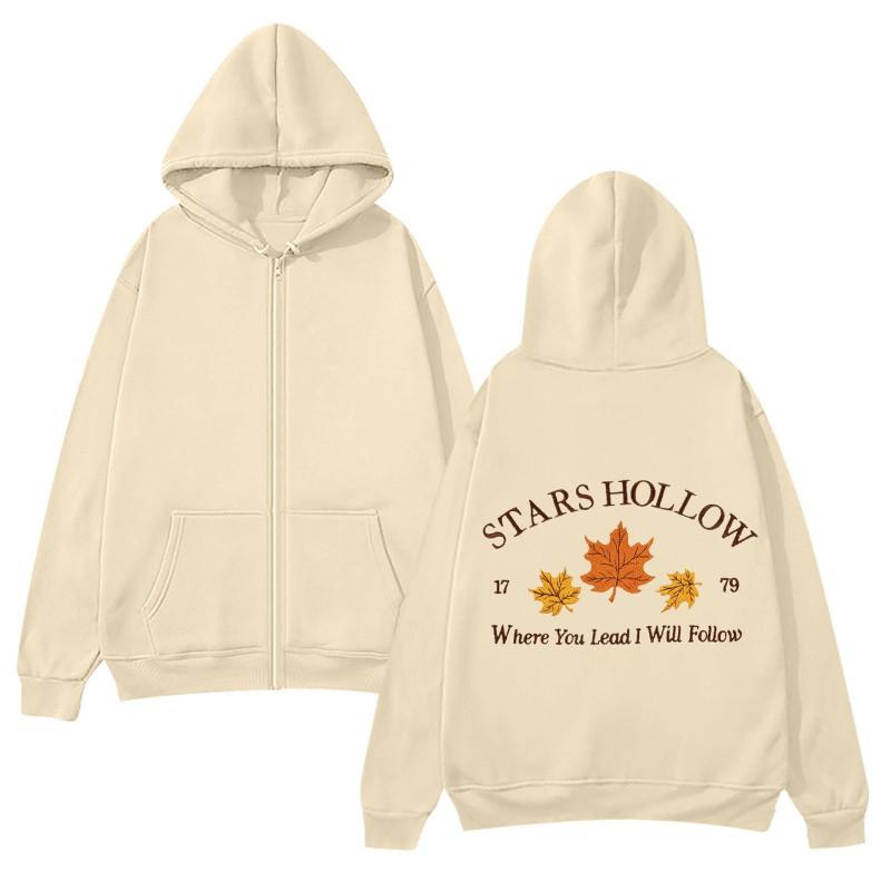 Unisex Zip-Up Hooded Sweatshirt With Print Design Casual Long Sleeve Pullover