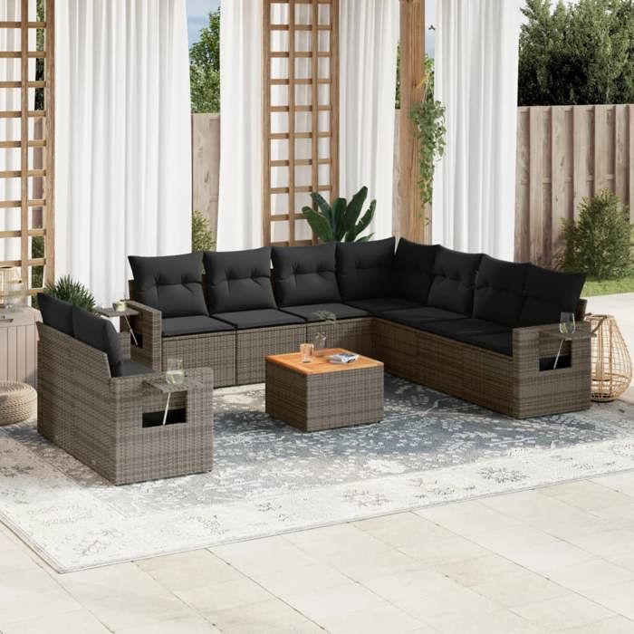 VidaXL Salon de Jardin avec Coussins 10 pcs, Canapés de Terrasse, Ensemble de Meubles de Patio, Mobilier d'Extérieur, Gris 3224632