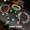Ancient Flower Silk, Colorful Grape Stone, Colorful Fluorite Entanglement Bracelet, New Chinese Style, Ruyi Flower Powder Crystal Blessing Bracelet.